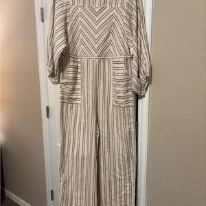 Free People Beige and Maroon Striped Jumpsuit